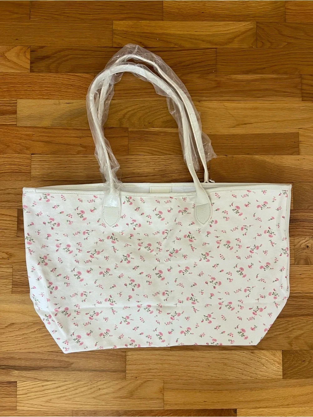 LoveShackFancy White Tote with Pink Floral Print